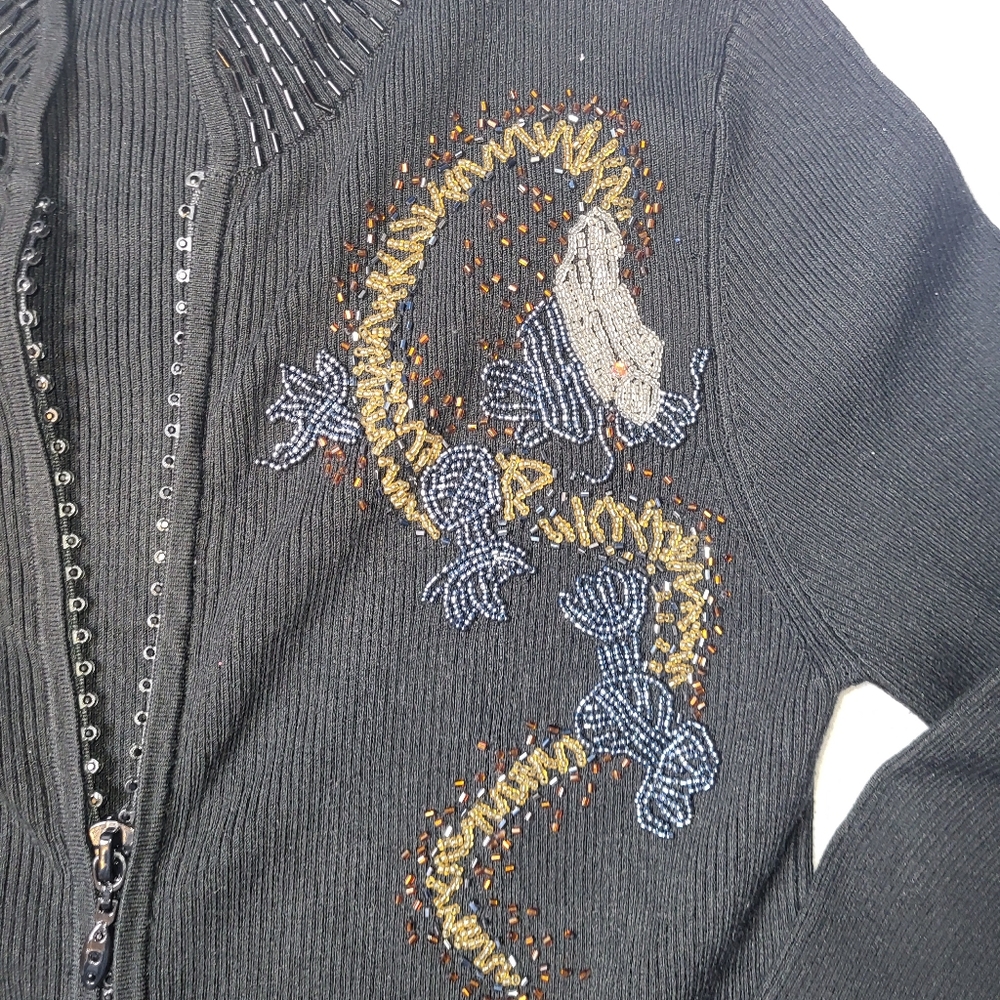 Vintage Cache Beaded Dragon Cardigan Silk Blend Women's Size Small‎ Black Y2K - Picture 10 of 12
